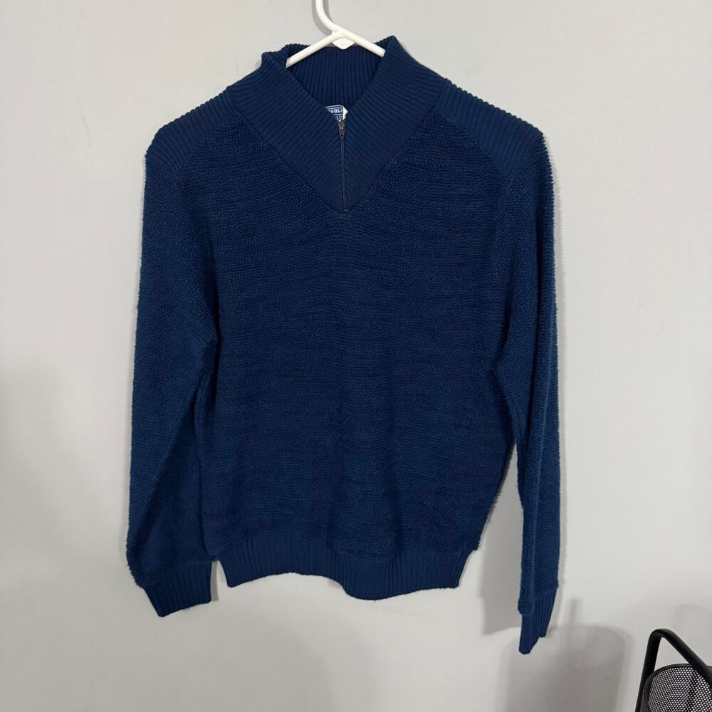 Vintage Sears Blue Zipper V-Neck Blue Pullover Sweater Men's Size Large